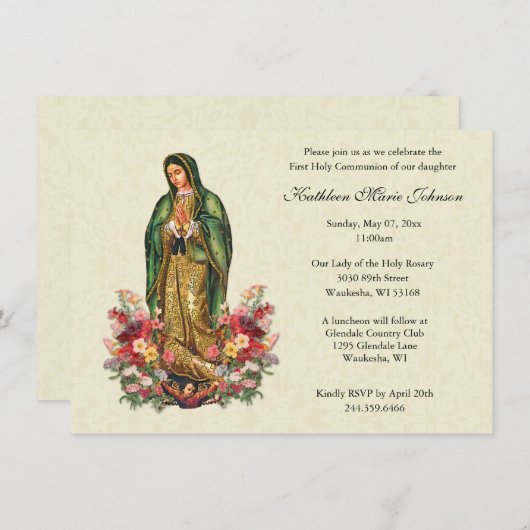 Guadalupe Roses première communion Invitations (Devant / Derrière)