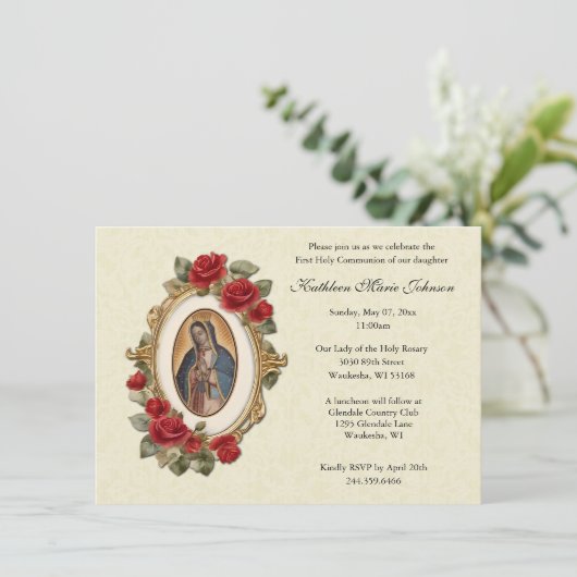 Guadalupe Roses première communion Invitations (Debout devant)