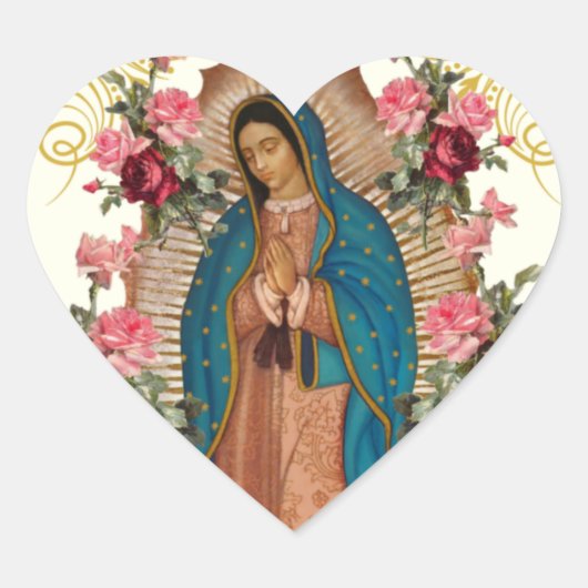 Guadalupe Rozen Religieuze Elegant Floral Hart Sticker (Voorkant)