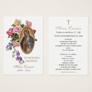 Guadalupe Virgin Mary Funeral Heilige gebed Visitekaartje