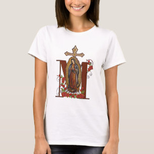 Guadalupe Virgin Mary Red Roses Cross T-shirt