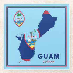 Guam-vlaggenkaart en -zegel glazen onderzetter