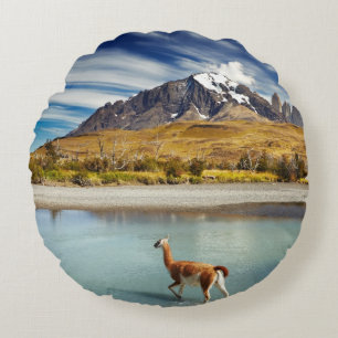 Guanaco over de rivier de Torres del Paine Rond Kussen