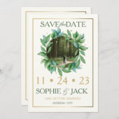 Guardar la fecha verde y oro save the date (Voorkant / Achterkant)