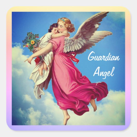 Guardian Angel And Child Inspirational Vierkante Sticker (Voorkant)