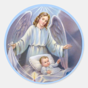 Guardian Angel boy baby kaars hemels blauw Ronde Sticker