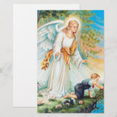 Guardian Angel Child Boy Flowers Briefpapier (Voorkant / Achterkant)