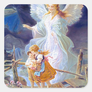Guardian Angel, kinderen en brug Vierkante Sticker