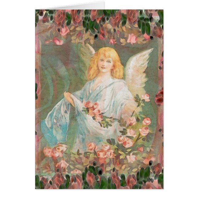 Guardian Angel met roze rozen (Voorkant)