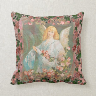 Guardian Angel met roze rozen Kussen