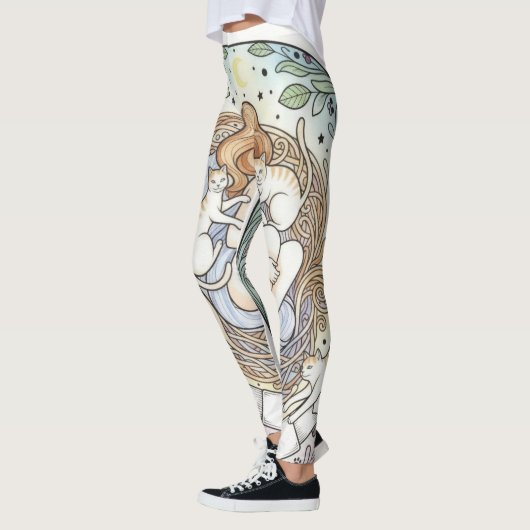 Guardian Angel Mother and Baby Cat Design Leggings (Gauche)