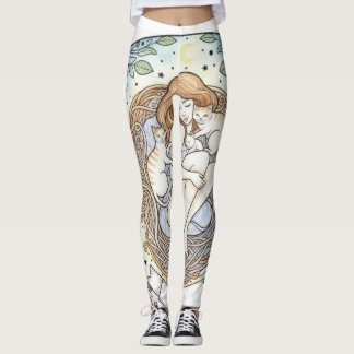 Guardian Angel Mother and Baby Cat Design Leggings