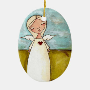 Guardian Angel - Ovaal keramisch decoratief Ornament
