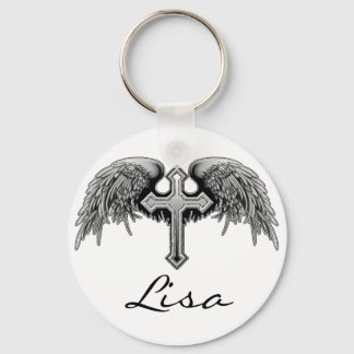 Guardian Angel Winged Cross Design Sleutelhanger