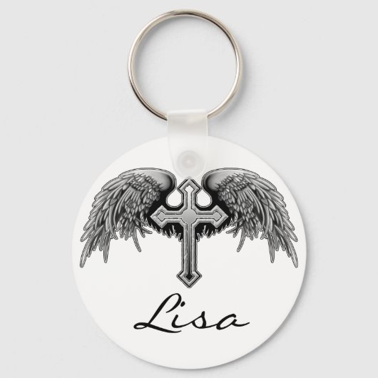 Guardian Angel Winged Cross Design Sleutelhanger (Voorkant)
