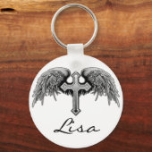 Guardian Angel Winged Cross Design Sleutelhanger (Voorkant)