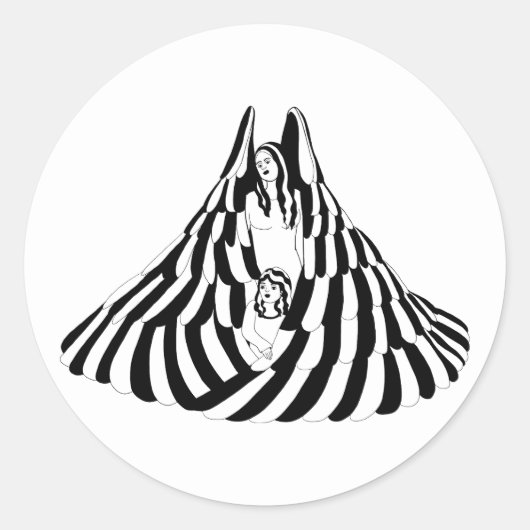 Guardian Angel Woman met meisje Art Ronde Sticker (Voorkant)