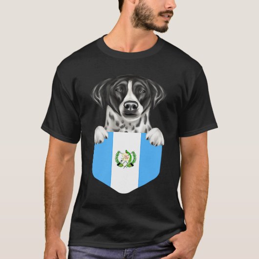 Guatemala Flag Pointer Dog In Pocket T-shirt (Voorkant)