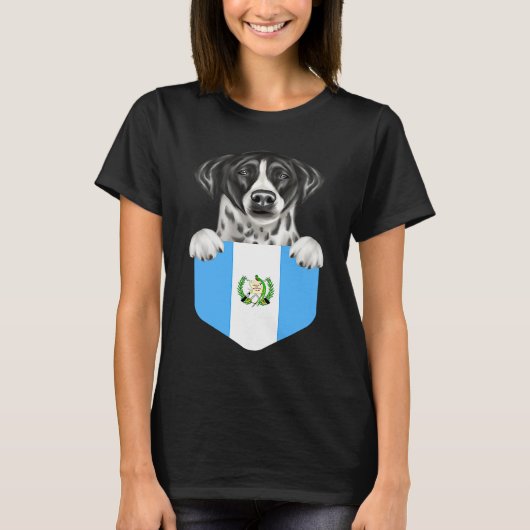 Guatemala Flag Pointer Dog In Pocket T-shirt (Voorkant)