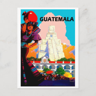 Guatemala, inheemse vrouw met aardewerk, piramide briefkaart