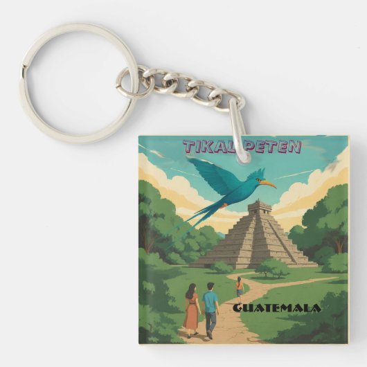 GUATEMALA, TIKAL PETEN Retro poster Sleutelhanger (Voorkant)