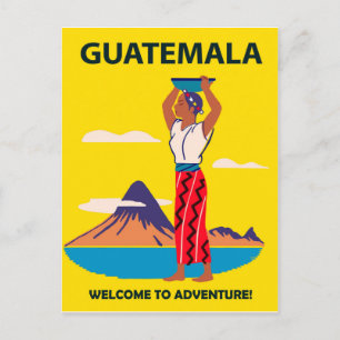 Guatemala, vrouw in folklusje met bord op kop briefkaart