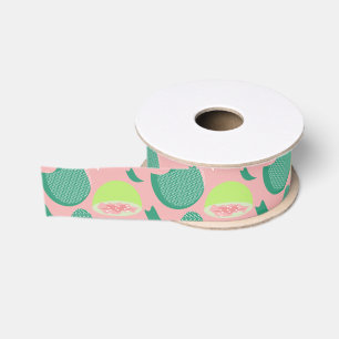 Guavegroen Pink Groen Fruitpatroon Grosgrain Lint