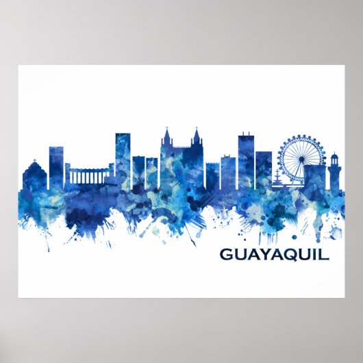 Guayaquil Ecuador Skyline Blue Poster (Voorkant)