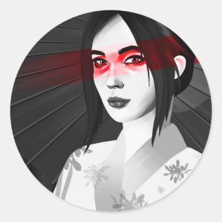 Gueisha in zwarte en witte kimono ronde sticker