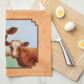Guernsey Calf en Moeder Koe Peach Theedoek (Quarter Fold)