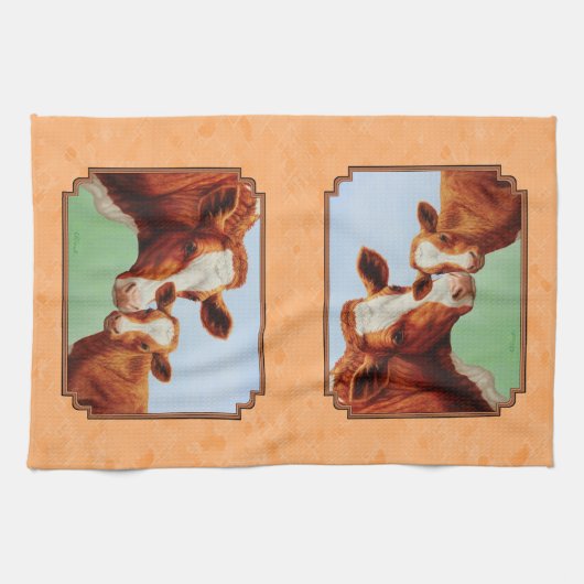 Guernsey Calf en Moeder Koe Peach Theedoek (Horizontaal)