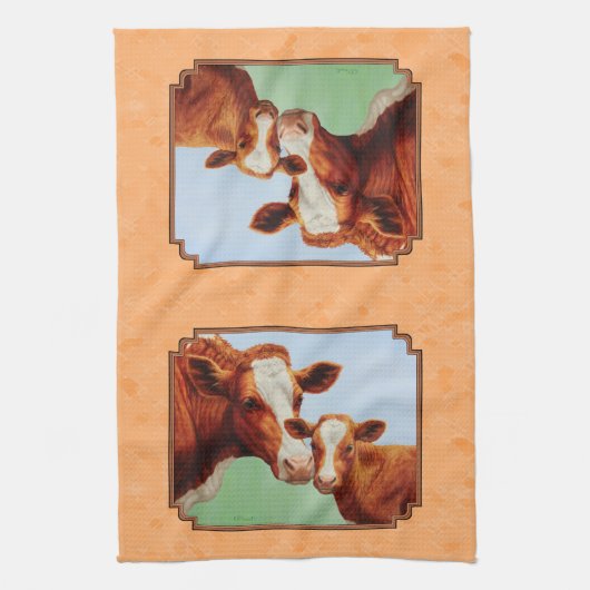 Guernsey Calf en Moeder Koe Peach Theedoek (Verticaal)