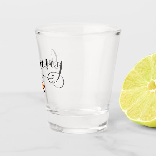 Guernsey Flag Heart Script Design Shot Glas (Rechts)