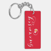 Guernsey Flag Heart Script Design Sleutelhanger (Voorkant Links)
