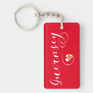 Guernsey Flag Heart Script Design Sleutelhanger