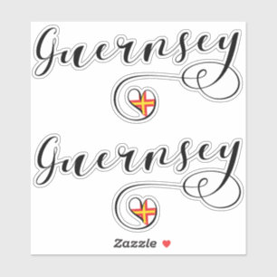 Guernsey Flag Heart Script Design Sticker