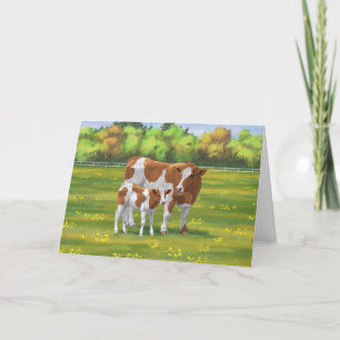 Guernsey Koe en Cute Calf in Summer Pasture Kaart