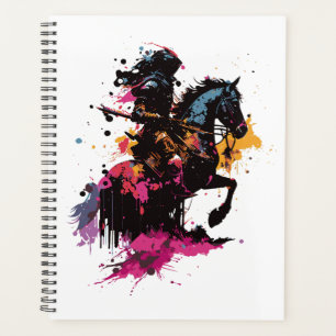 Guerrier équitation cheval en aquarelle