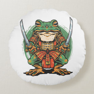 Guerrier samouraï grenouille Coussin Rond