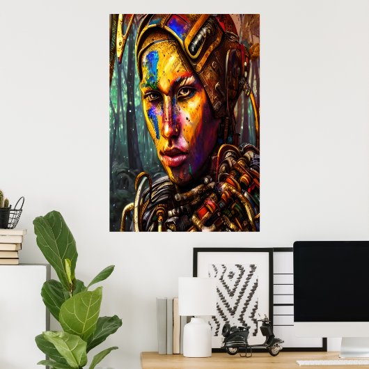 Guerrière de Cyberpunk | AI Art Poster (Bureau à domicile)