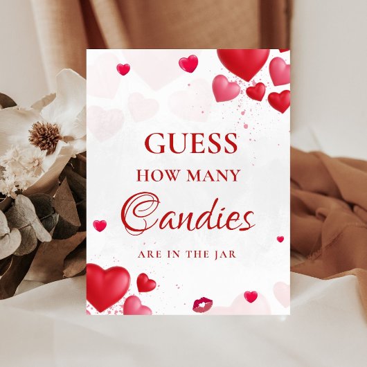 Guess how many candy valentine Bridal Shower Sign Reclamebord Met Voetstuk