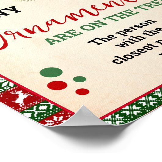 Guess How Many Ornaments Game Ugly Sweater Sign Poster (Hoek)