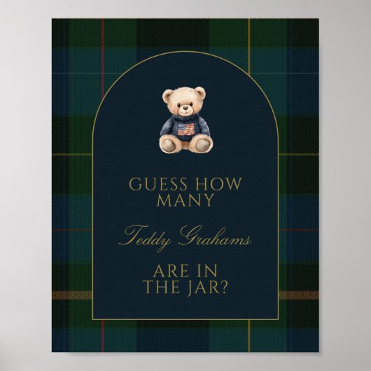 Guess How Many Teddy Bears Baby Shower Game Sign Poster (Voorkant)