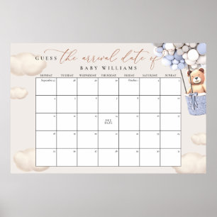 Guess The Due Date Calendar Blue Grey Bear Poster