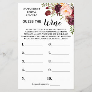 Guess the Wine Bridal Shower Marsala Game Card Flyer