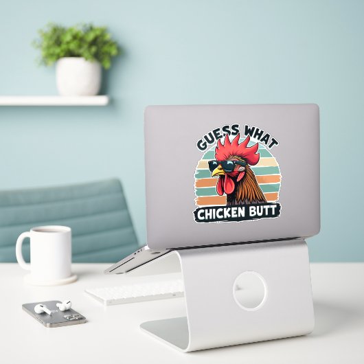 Guess What Chicken Butt Funny Retro Rooster Sticker (Laptop op bureau)