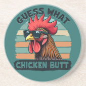 Guess What Chicken Butt Funny Retro Rooster Zandsteen Onderzetter (Voorkant)