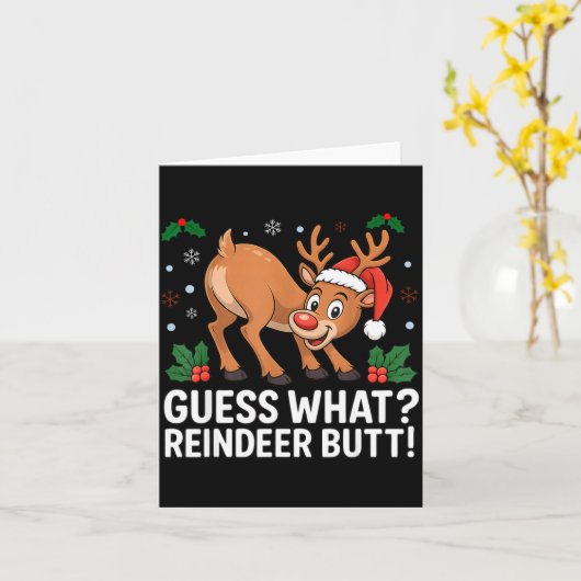 Guess What Reindeer Butt Funny Christmas Men Reind Kaart (Gele Bloem)