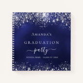 Guest book afstuderen navy blue zilver glitter notitieboek (Voorkant)