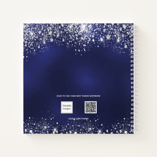 Guest book afstuderen navy blue zilver glitter notitieboek (Achterkant)